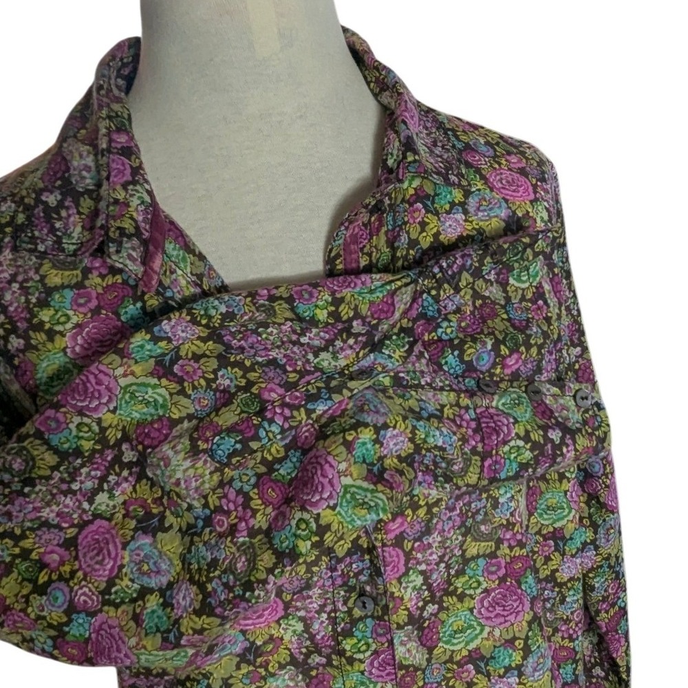 Cino Floral Button Down Shirt Womens Medium Rose Print Boho Cottagecore Blouse - Picture 7 of 13